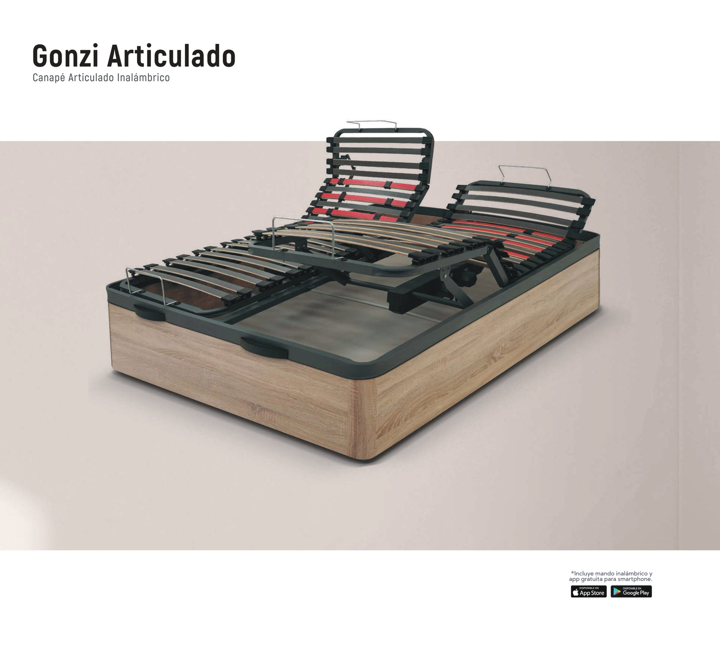 Gonzi Articulado | Canapé Articulado Inalámbrico | 5 Zonas de Articulación | 29 cm Capacidad Interior | Altura Total 42 cm