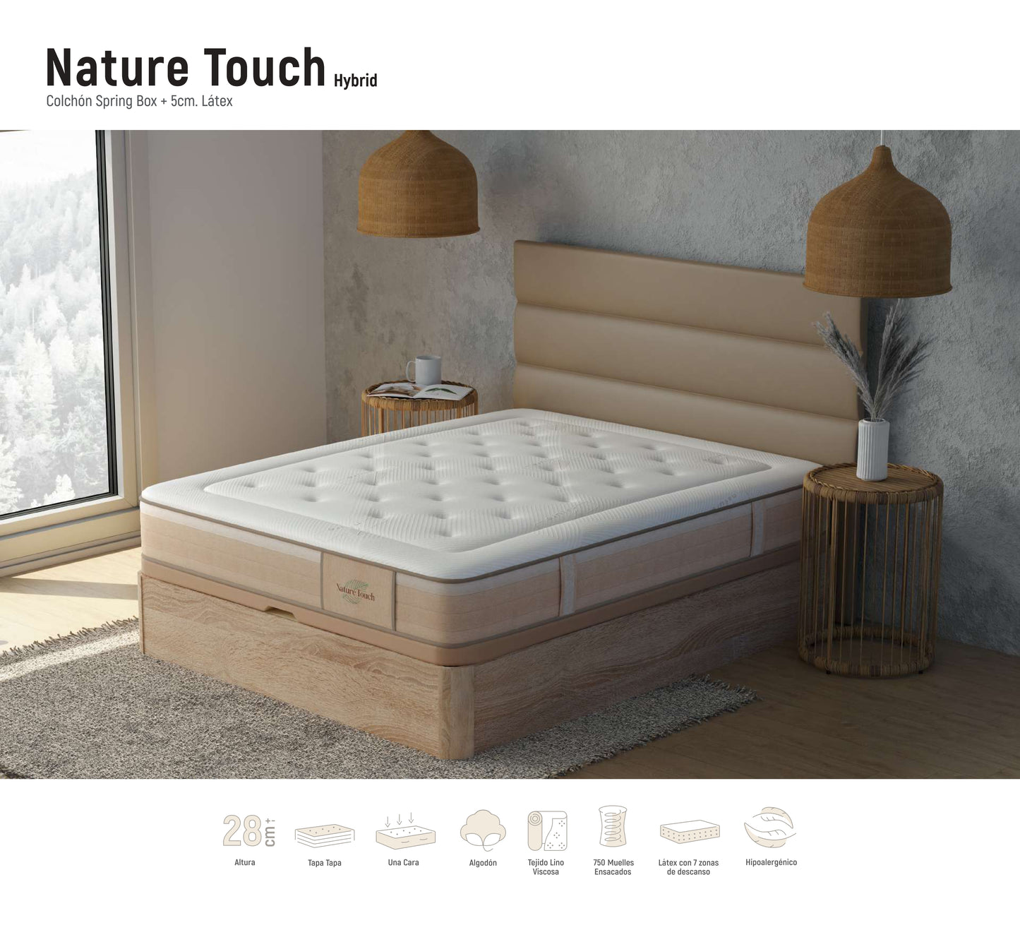 Colchón Nature Touch | Látex Natural + Muelles Ensacados | 28 cm – Firmeza Media-Alta