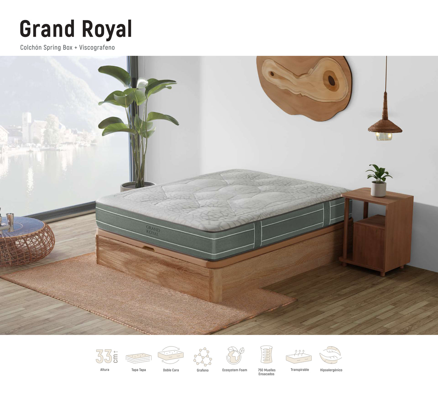 Colchón Grand Royal | Muelles Ensacados + Viscografeno | 33 cm – Firmeza Alta