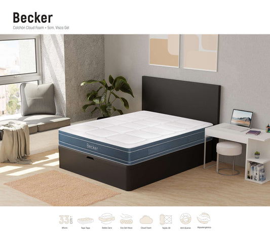 Colchón Becker | CloudFoam® + 5 cm Visco Gel | 33 cm – Firmeza Media | Doble Cara