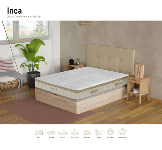 Colchón Inca | CloudFoam® + 5 cm Visco Gel | 29 cm – Firmeza Media | Una Cara