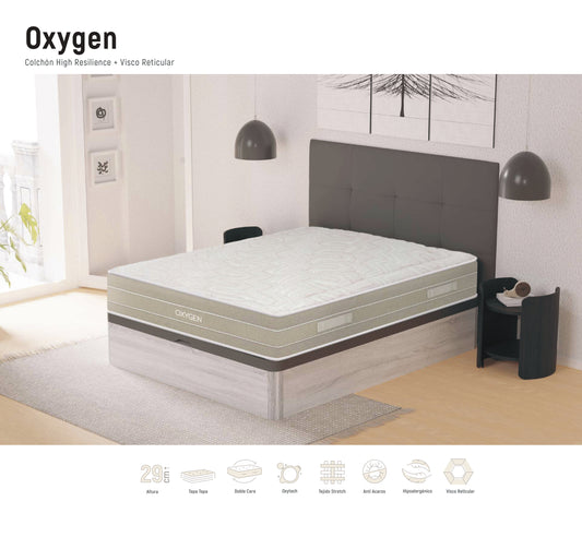 Colchón Oxygen | High Resilience + Visco Reticular | 29 cm – Firmeza Media-Alta | Doble Cara