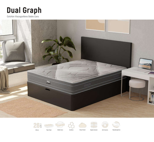 Colchón Dual Graph | Viscografeno Doble Cara | 26 cm – Firmeza Media-Alta | Doble Cara