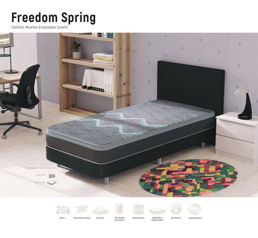 Colchón Freedom Spring | Muelles Ensacados Juvenil + Visco Gel | 20 cm – Firmeza Media | Una Cara