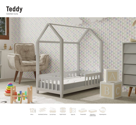 Teddy | Colchón Cuna con CloudFoam® 10 cm + Visco 1 cm | 12 cm – Firmeza Media | Doble Cara
