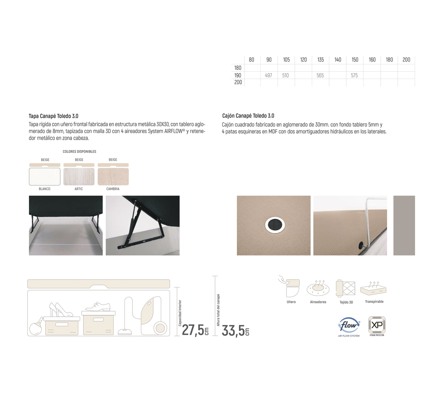 Canapé Toledo 3.0 | Madera | Apertura Frontal | Altura Total 33,5 cm – Capacidad Interior 27,5 cm