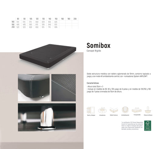 Canapé Somibox | Canapé Rígido | Altura Total 25 cm | Estructura Metálica + 4 Aireadores AIRFLOW®