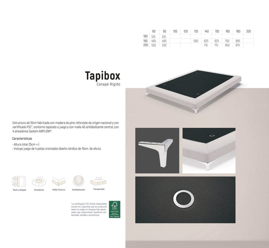 Canapé Tapibox | Canapé Rígido | Altura Total 25 cm | Madera de Pino Reforzada + 4 Aireadores AIRFLOW®