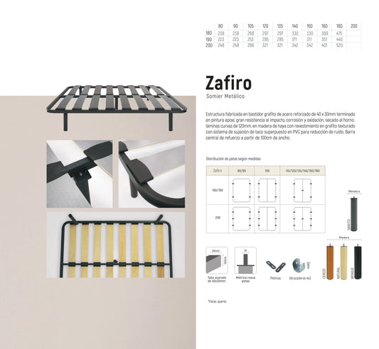 Somier Metálico Zafiro | Estructura de Acero Reforzado | Láminas de Madera Curva con Sistema Antirruido