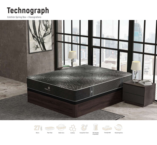 Colchón Technograph | Muelles Ensacados + Viscografeno | 27 cm – Firmeza Media-Alta | Doble Cara