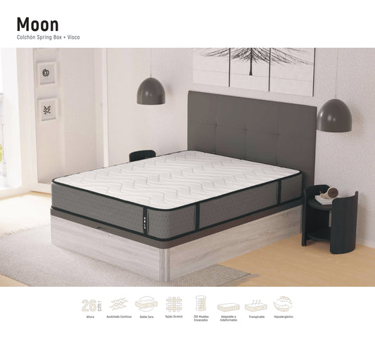 Colchón Moon | Muelles Ensacados + Viscoelástica | 26 cm – Firmeza Media | Doble Cara